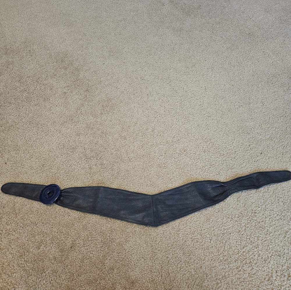 Wide navy leather belt size XS-M - Picture 4 of 6
